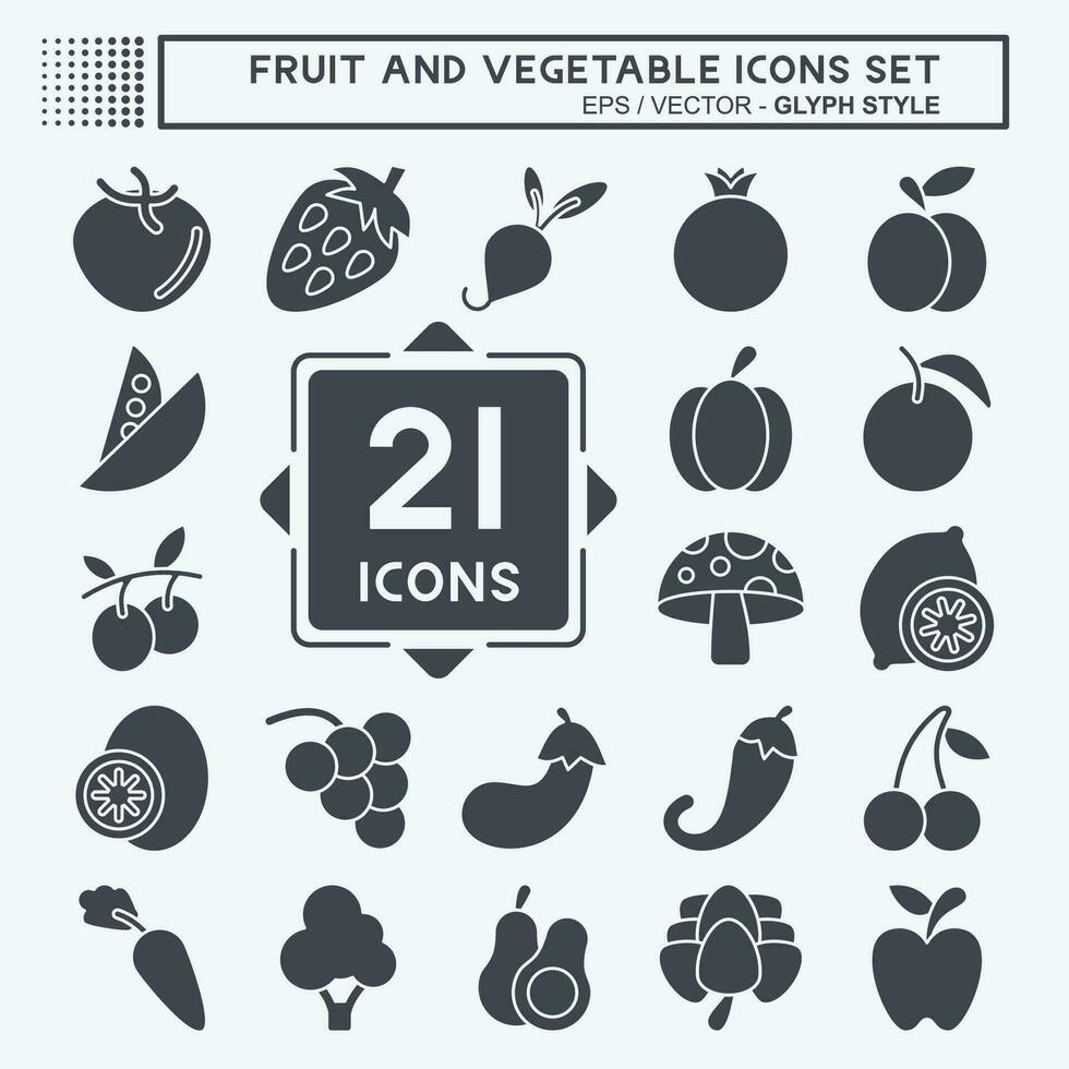 Icon Set Fruit and Vegetable. related to Healthy symbol. glyph style. simple design editable. simple illustration vector