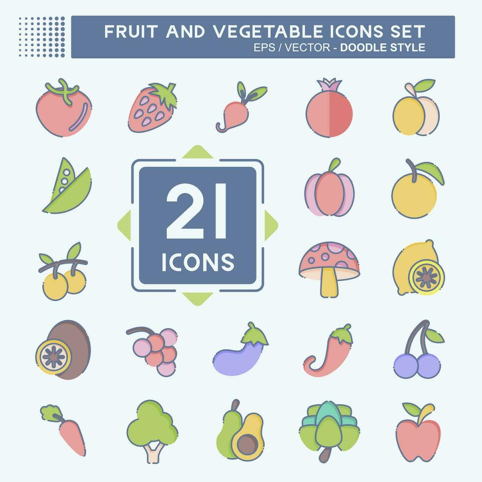 Icon Set Fruit and Vegetable. related to Healthy symbol. doodle style. simple design editable. simple illustration vector