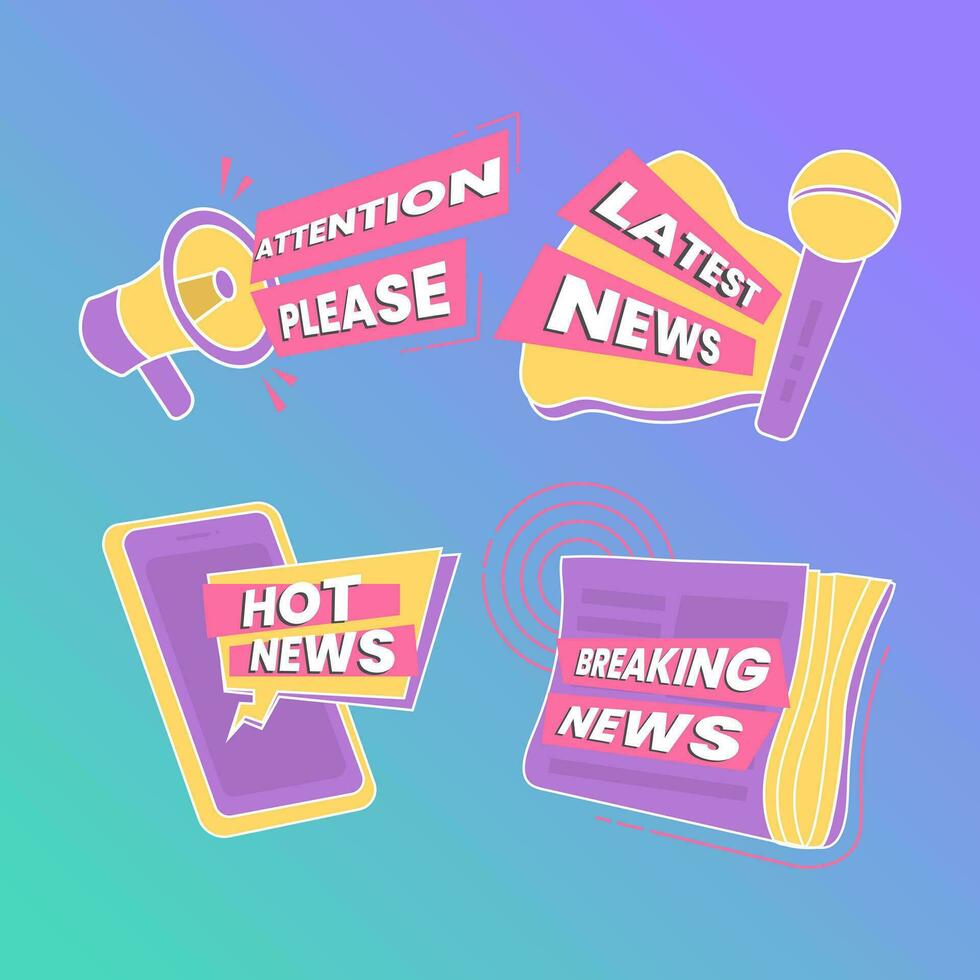 vector attention announcement breaking news badges and banners flat icon collection