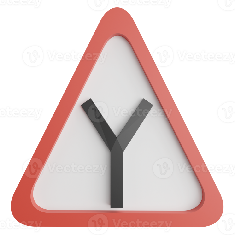 Y-intersection sign clipart flat design icon isolated on transparent background, 3D render road sign and traffic sign concept png