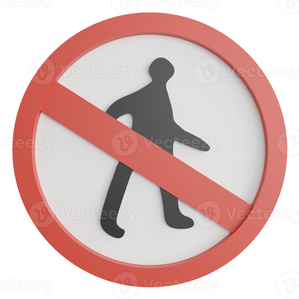 No pedestrian sign clipart flat design icon isolated on transparent background, 3D render road sign and traffic sign concept png