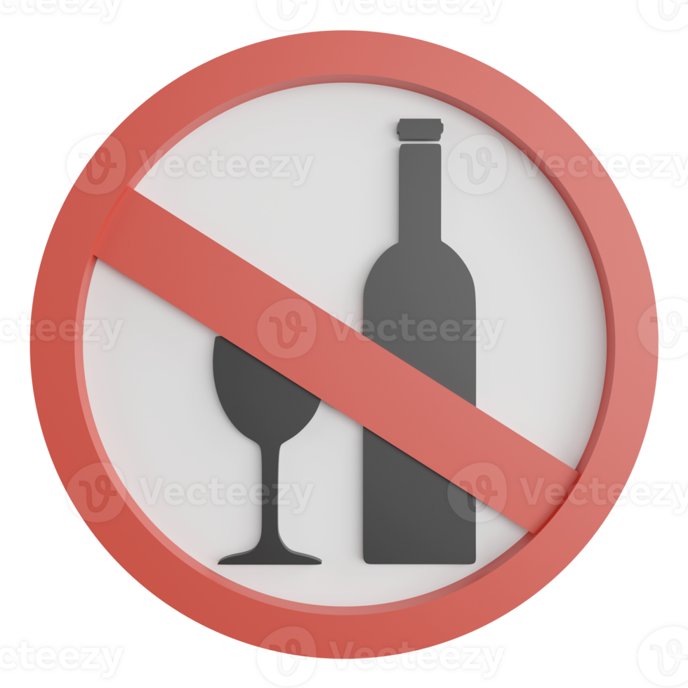 No alcohol sign clipart flat design icon isolated on transparent background, 3D render road sign and traffic sign concept png