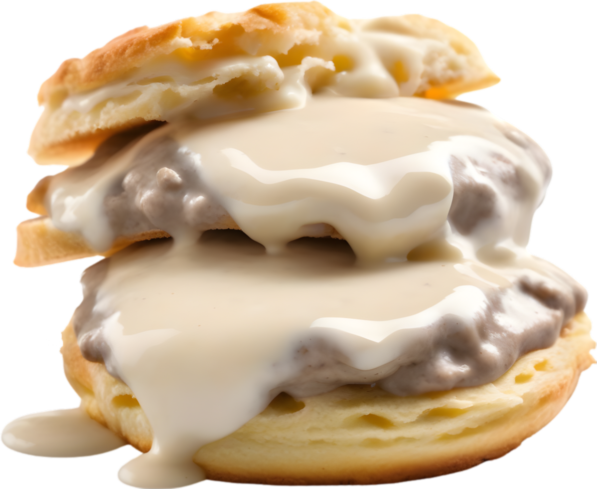Image of Deliciouslooking Biscuits and gravy. AIGenerated. 32320792 PNG