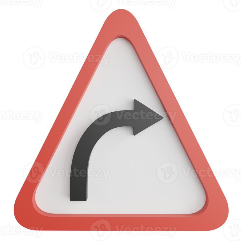 Right curve sign clipart flat design icon isolated on transparent background, 3D render road sign and traffic sign concept png