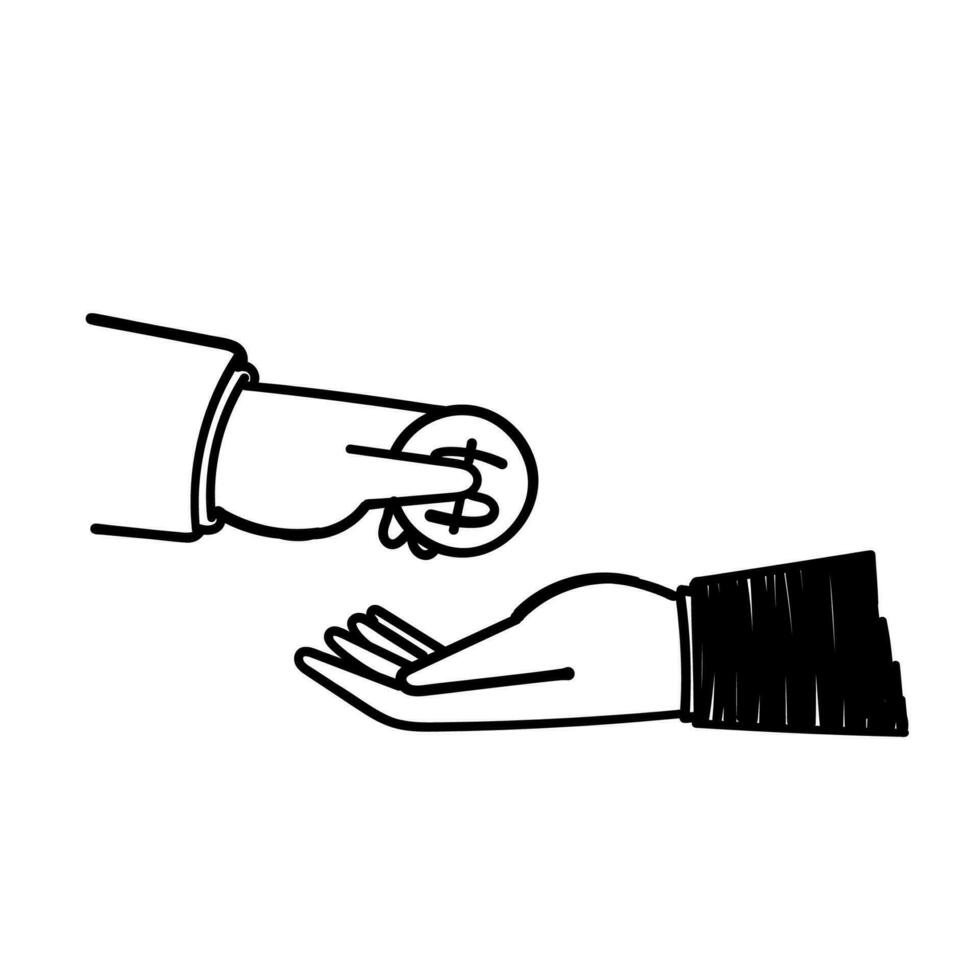 hand drawn doodle hand give and take money gesture illustration vector