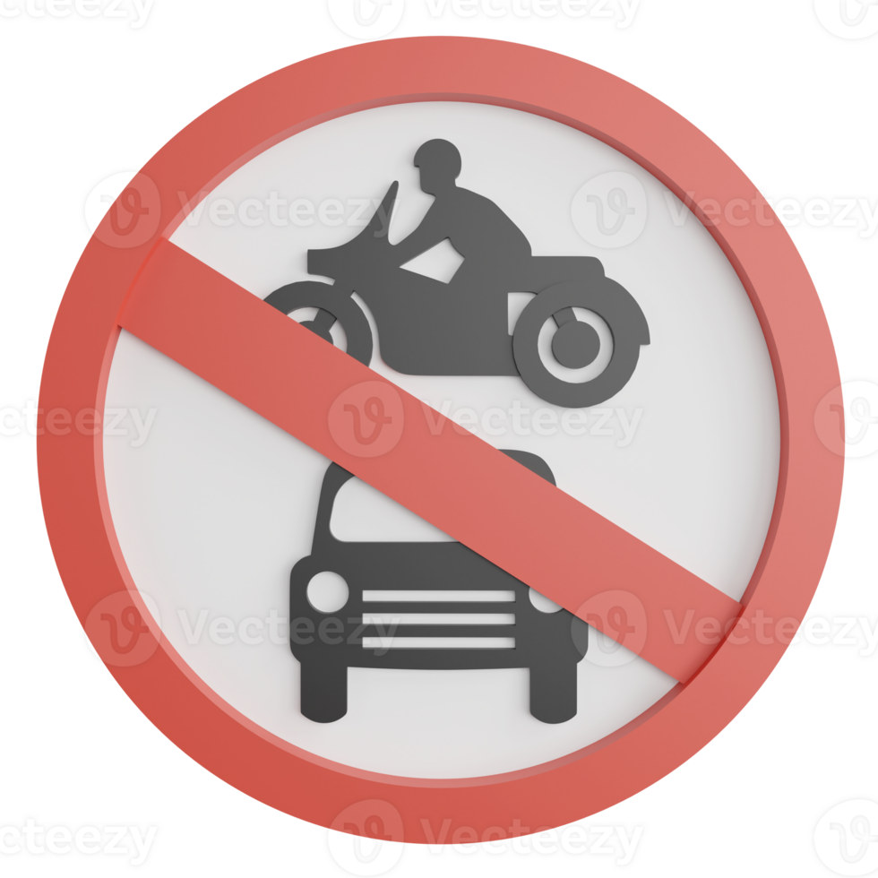 No cars motorcycles sign clipart flat design icon isolated on transparent background, 3D render road sign and traffic sign concept png