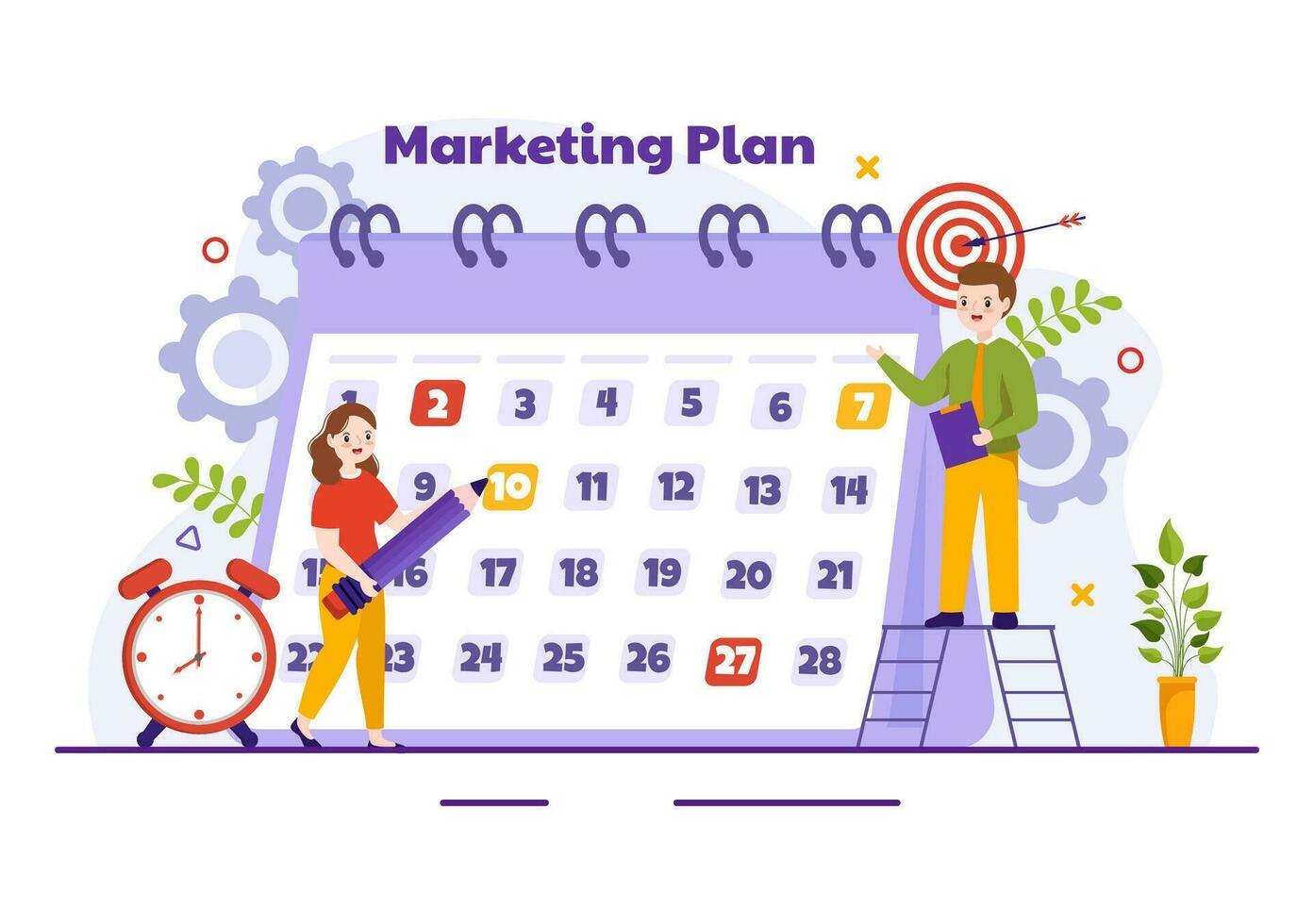 Marketing Plan and Business Strategy Vector Illustration with Effective Time Planning and Budget Growth in Target Flat Cartoon Background Design