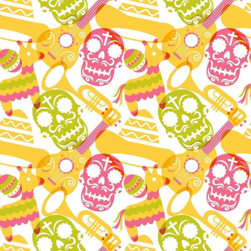 Dia de Muertos Seamless Pattern Illustration with Day of the Dead and Skeleton Element in Mexican Design vector