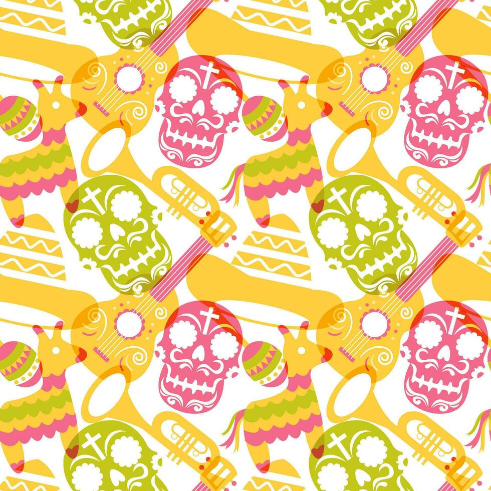 Dia de Muertos Seamless Pattern Illustration with Day of the Dead and Skeleton Element in Mexican Design vector