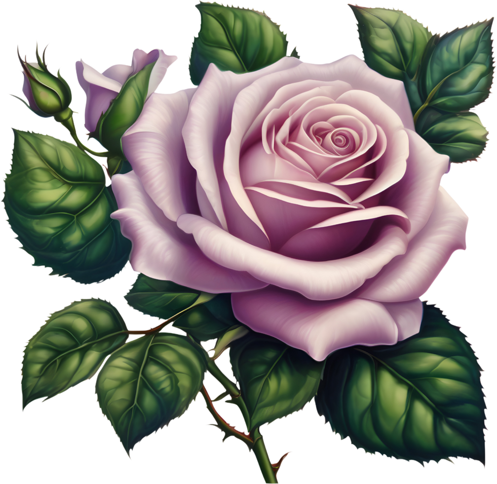 A painting of rose flowers and leaves. AI-Generated. png