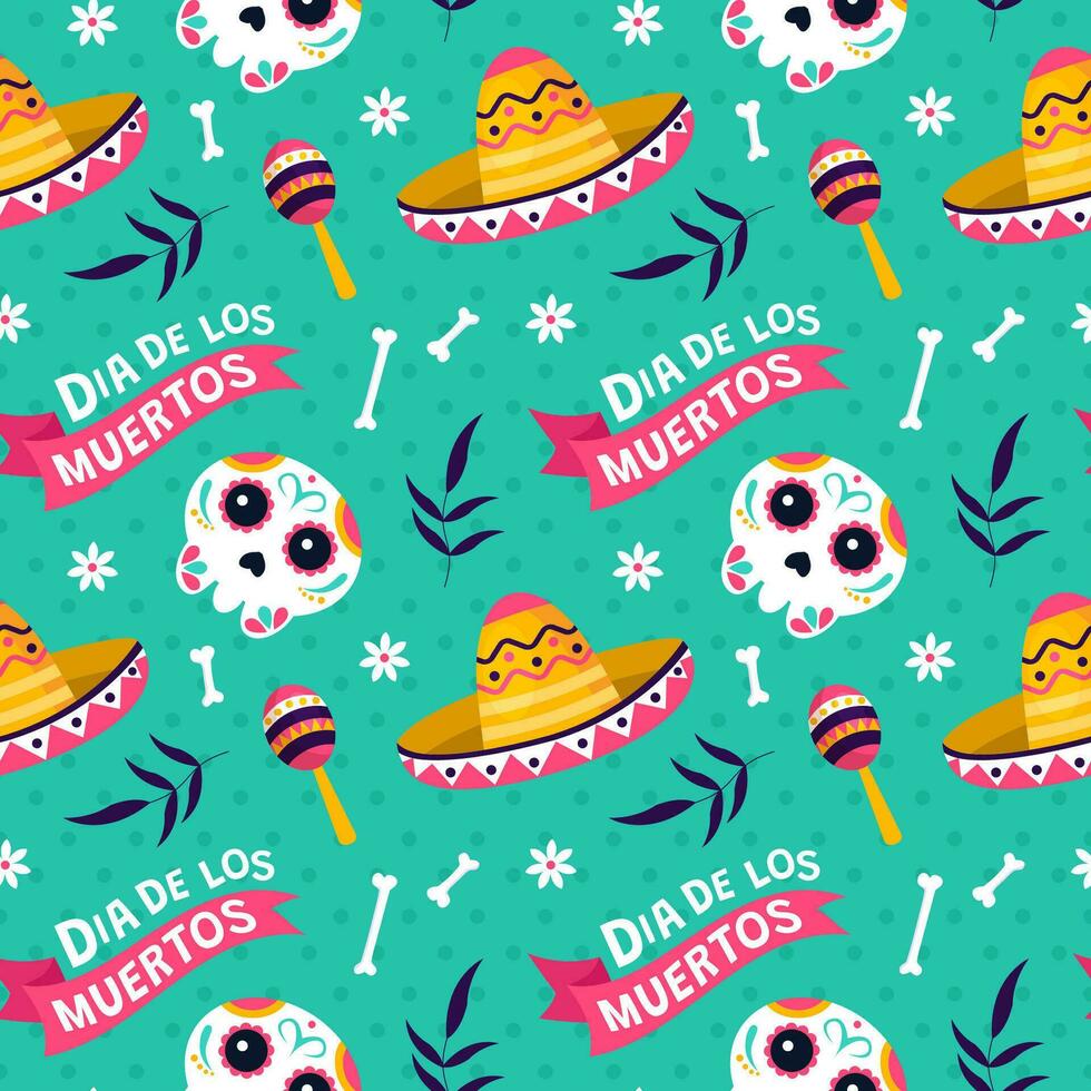 Dia de Muertos Seamless Pattern Illustration with Day of the Dead and Skeleton Element in Mexican Design vector