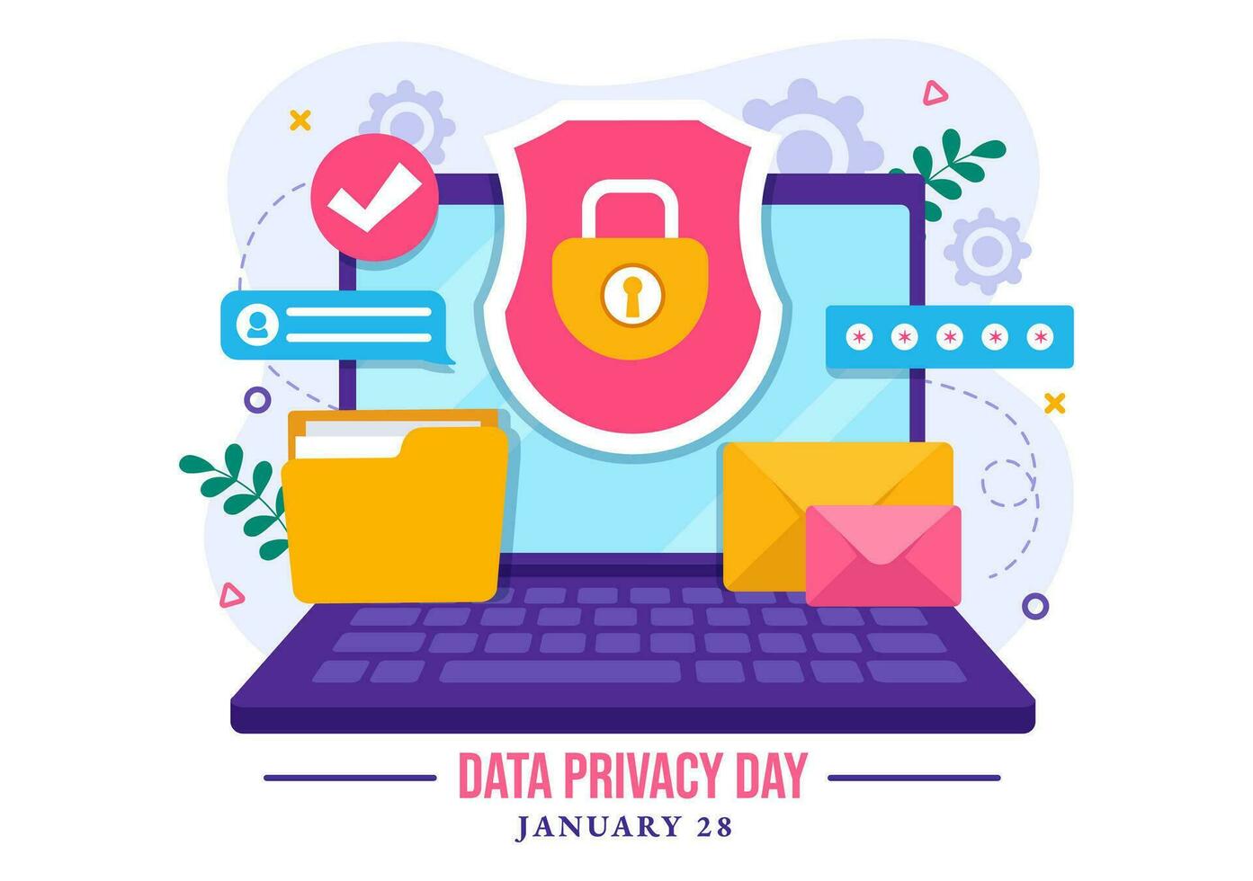 Data Privacy Day Vector Illustration on January 28 with Lock on the Screen for Shield Information Document in Flat Cartoon Background Design