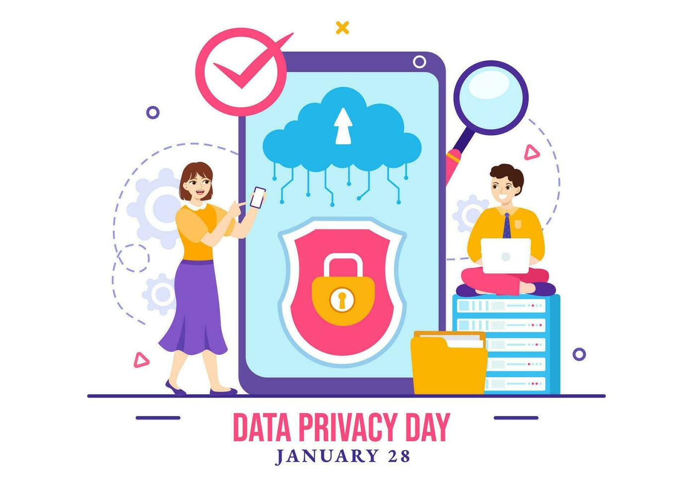 Data Privacy Day Vector Illustration on January 28 with Lock on the Screen for Shield Information Document in Flat Cartoon Background Design