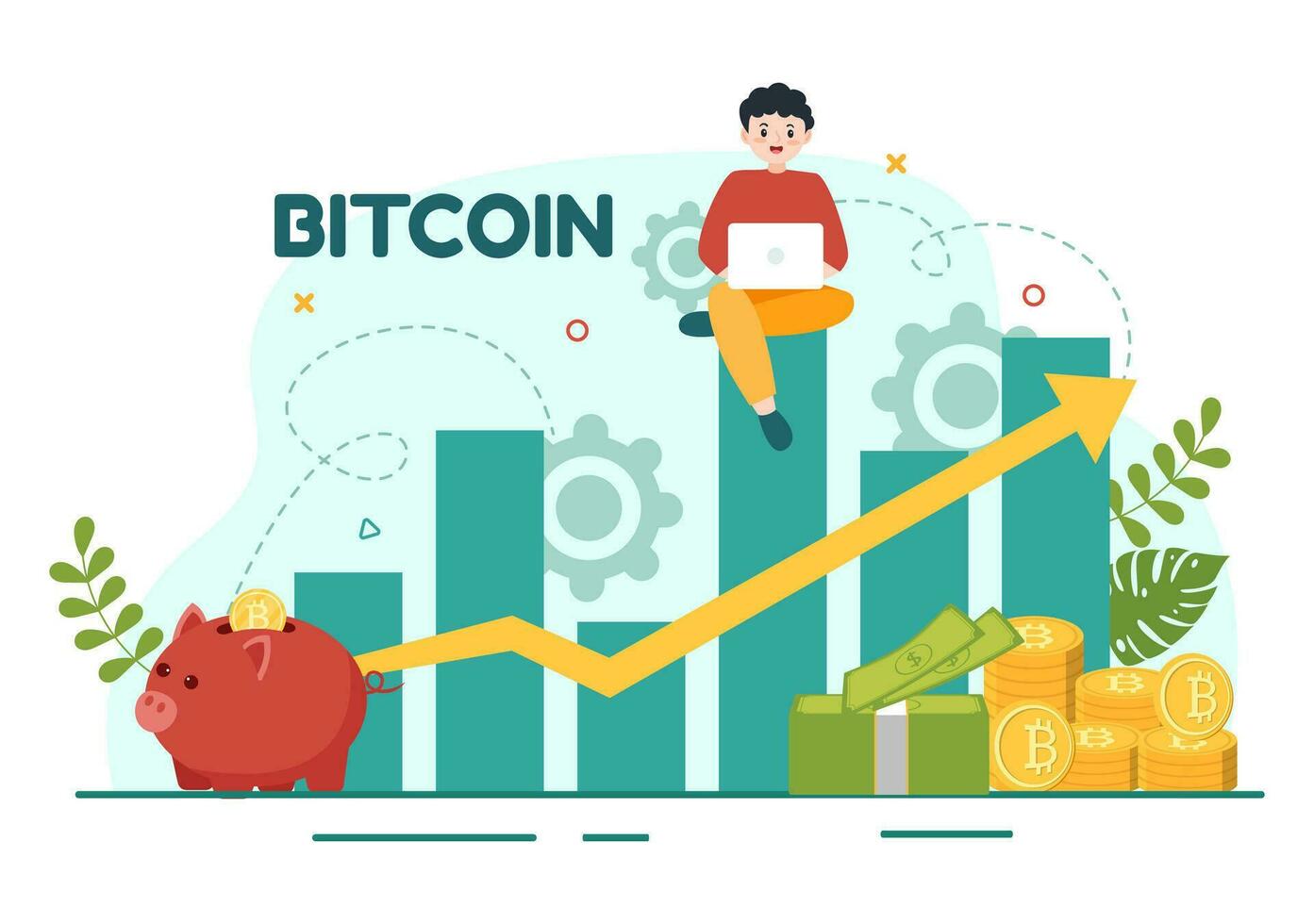 bitcoin vector ilustración con criptomoneda monedas de blockchain tecnología, comprar o vender comercio, cripto mercado intercambiar valor en plano antecedentes