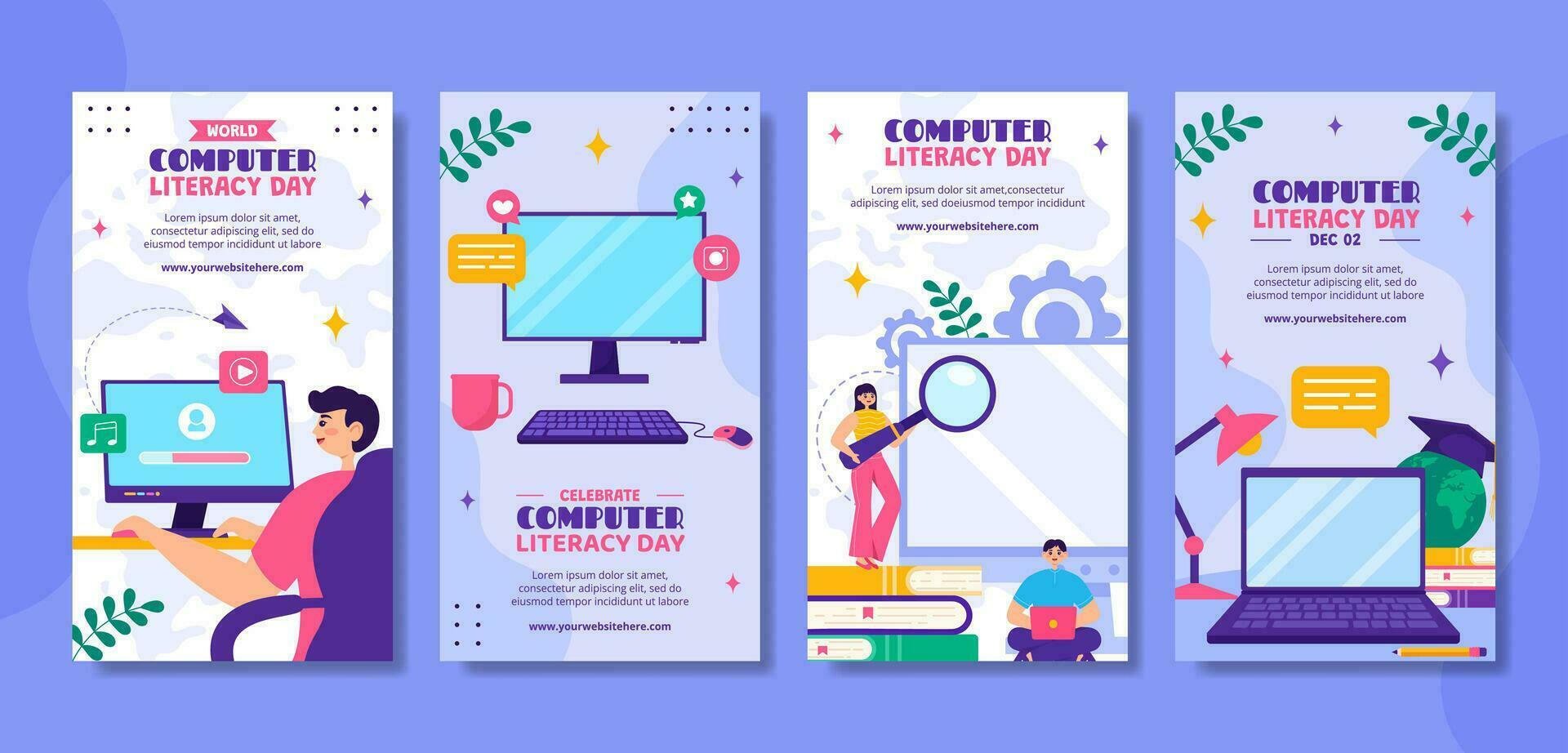 Computer Literacy Day Social Media Stories Illustration Flat Cartoon Hand Drawn Templates Background vector