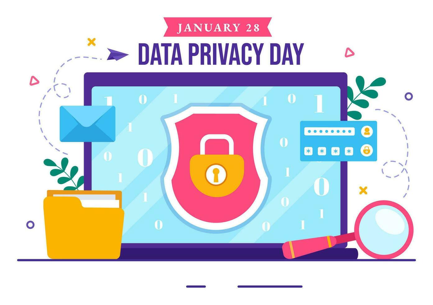 Data Privacy Day Vector Illustration on January 28 with Lock on the Screen for Shield Information Document in Flat Cartoon Background Design