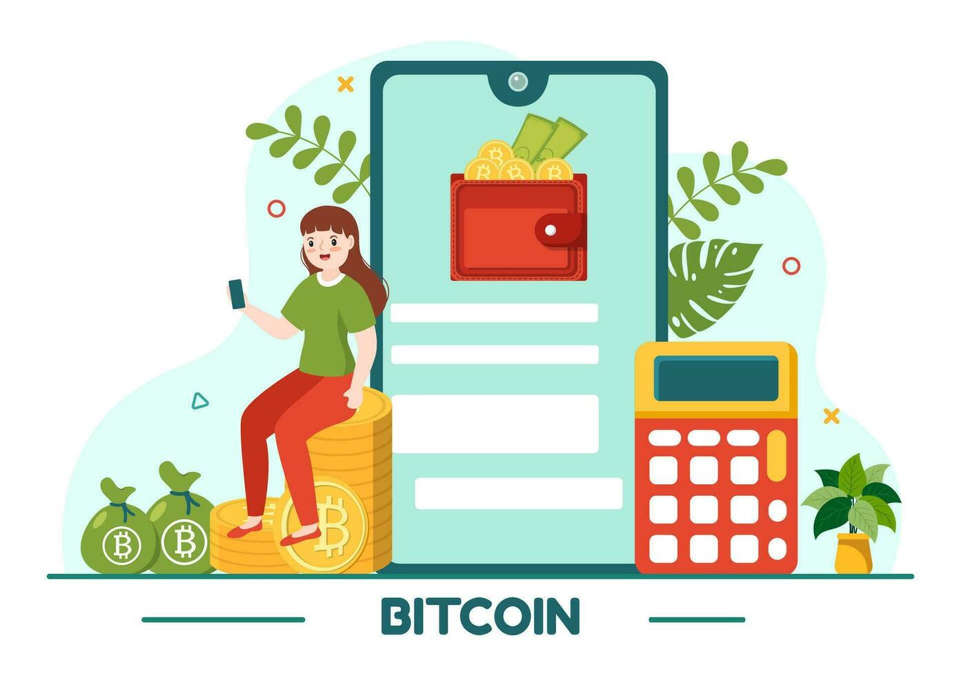 bitcoin vector ilustración con criptomoneda monedas de blockchain tecnología, comprar o vender comercio, cripto mercado intercambiar valor en plano antecedentes