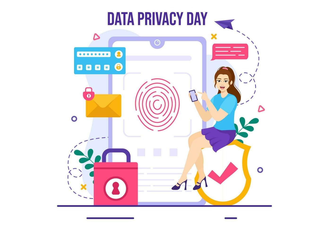 Data Privacy Day Vector Illustration on January 28 with Lock on the Screen for Shield Information Document in Flat Cartoon Background Design