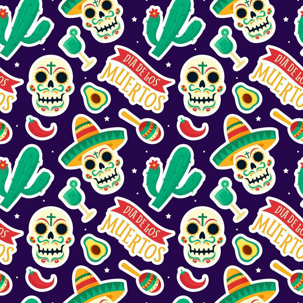 Dia de Muertos Seamless Pattern Illustration with Day of the Dead and Skeleton Element in Mexican Design vector