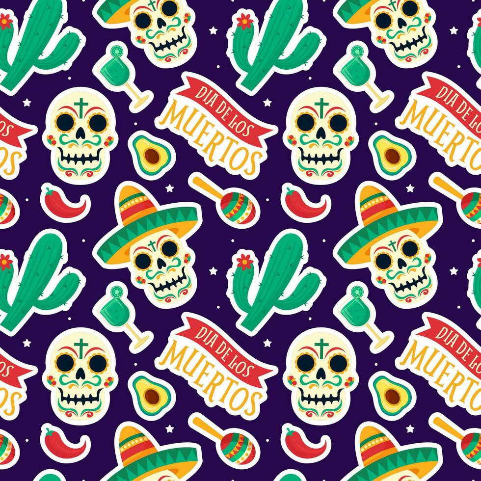 Dia de Muertos Seamless Pattern Illustration with Day of the Dead and Skeleton Element in Mexican Design vector