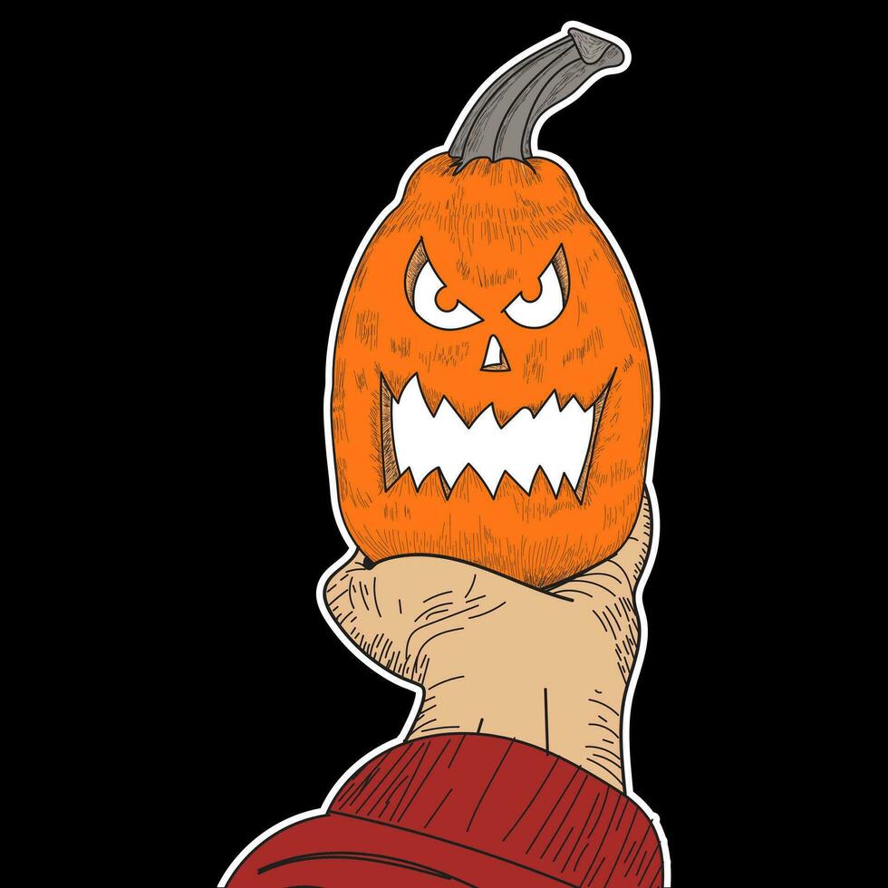 holding a Halloween pumpkin sketch, holding pumpkin sticker, Halloween sticker, Halloween pumpkin vector