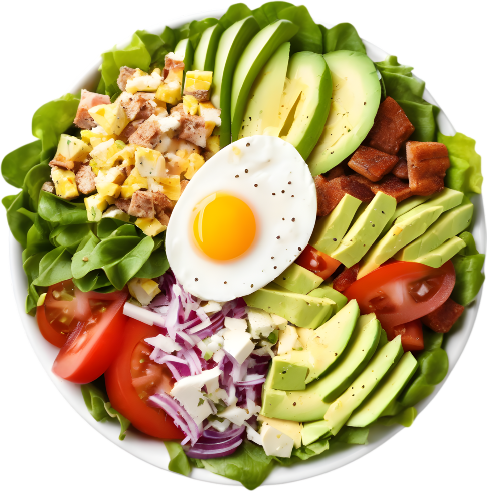 Image of Delicious-looking Cobb salad. AI-Generated. png