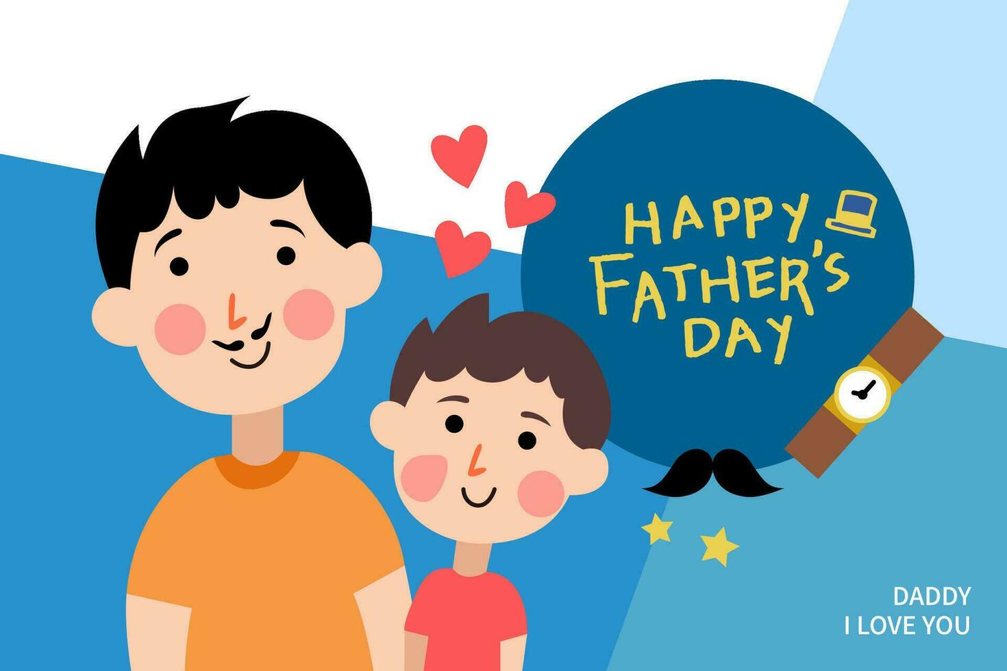 Vector illustration of joyous celebration of Happy Father's Day-hand drawn lettering phrase. Super father and child happy together.