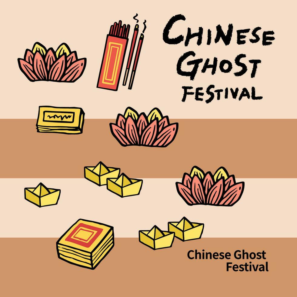 Vector Illustration of Chinese Ghost Festival celebration. And is known as Hungry Ghost Festival.