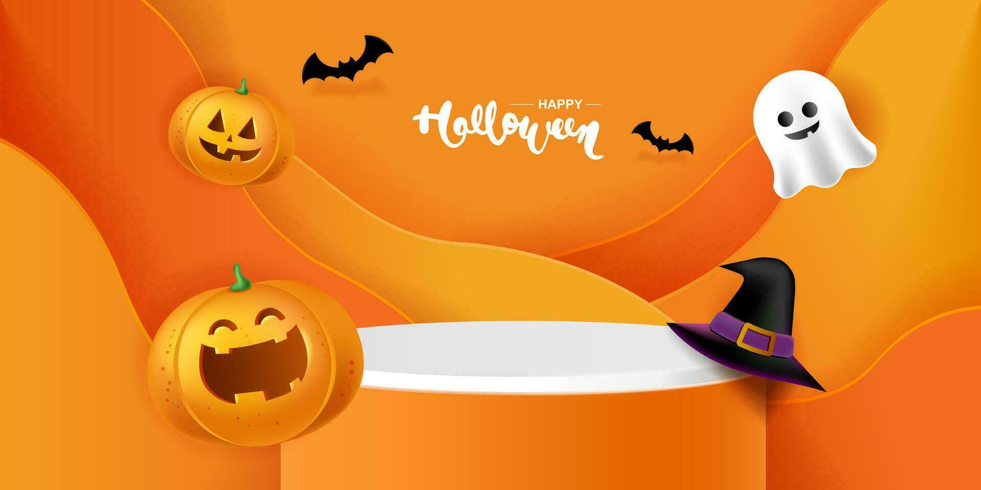 Happy Halloween 3d Vector. magic elements. Pumpkins, ghost. illustration in flat cartoon style. vector