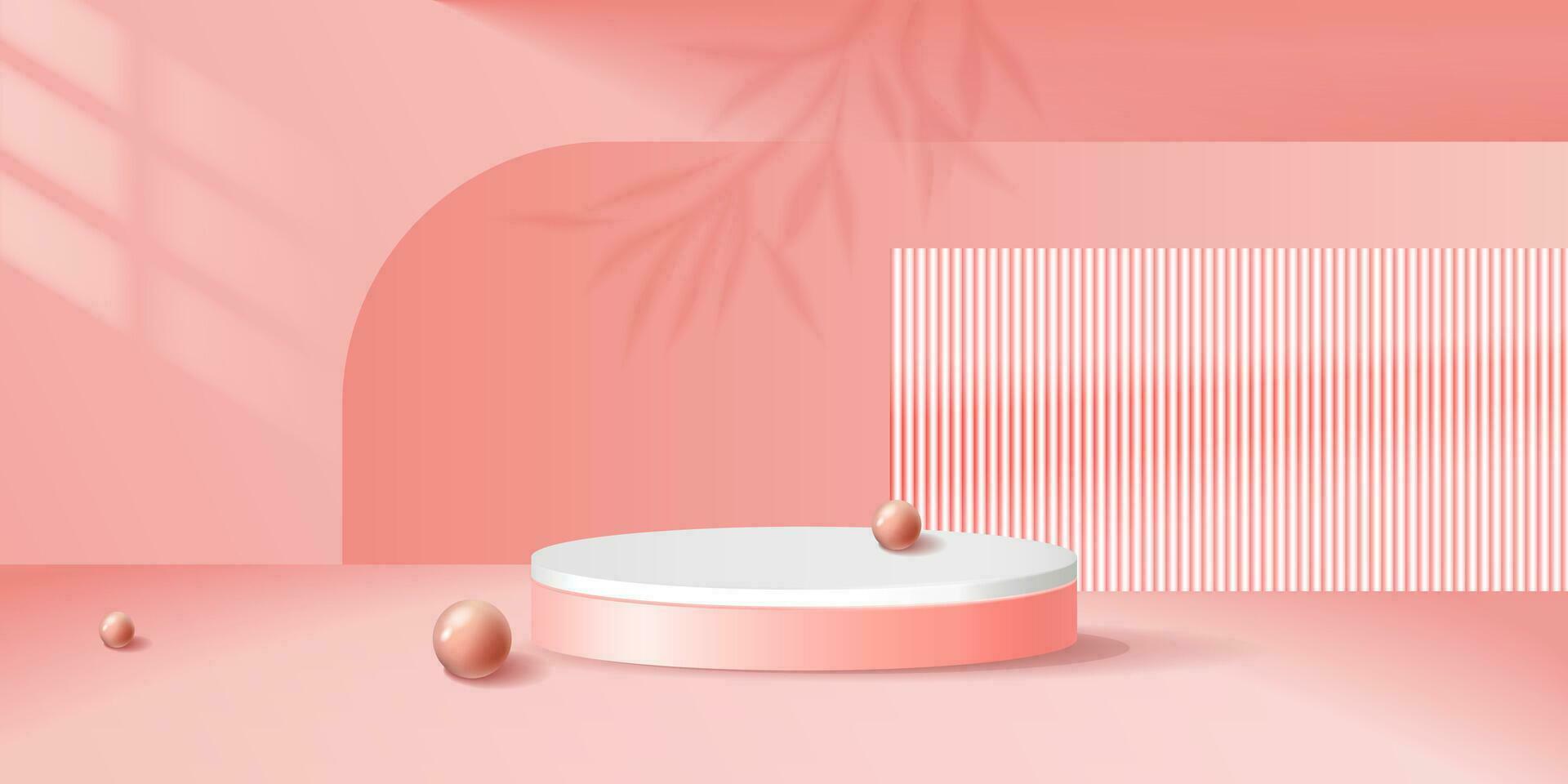 abstract 3D background with podium. Circle scene with leaf shadow. scene products display. Vector geometric forms.