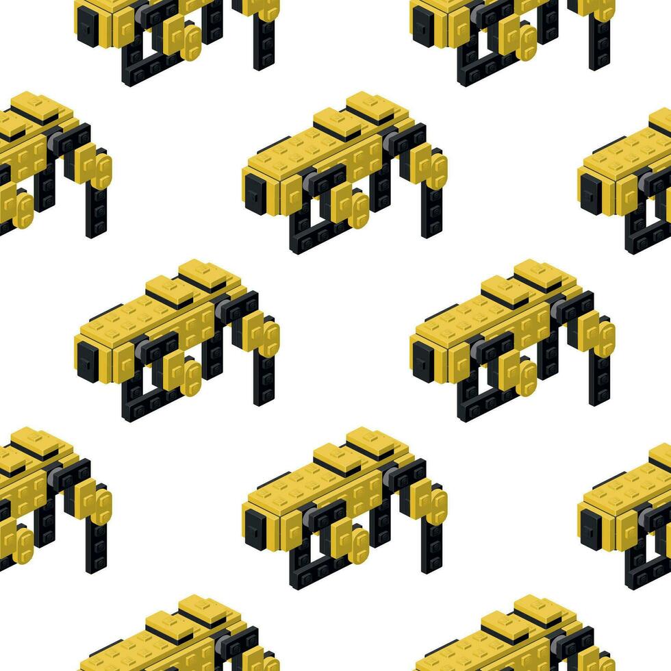 Pattern of modern robotic dogs in isometry on a white background. Vector