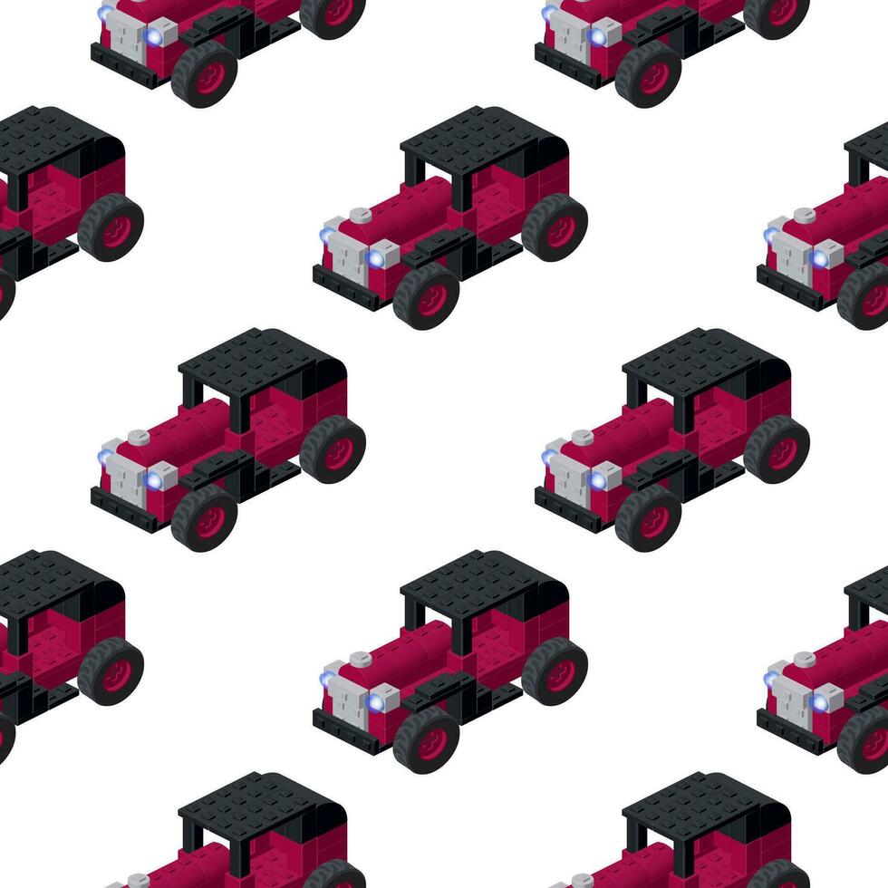 Pattern of retro cars in isometry on a white background. Vector