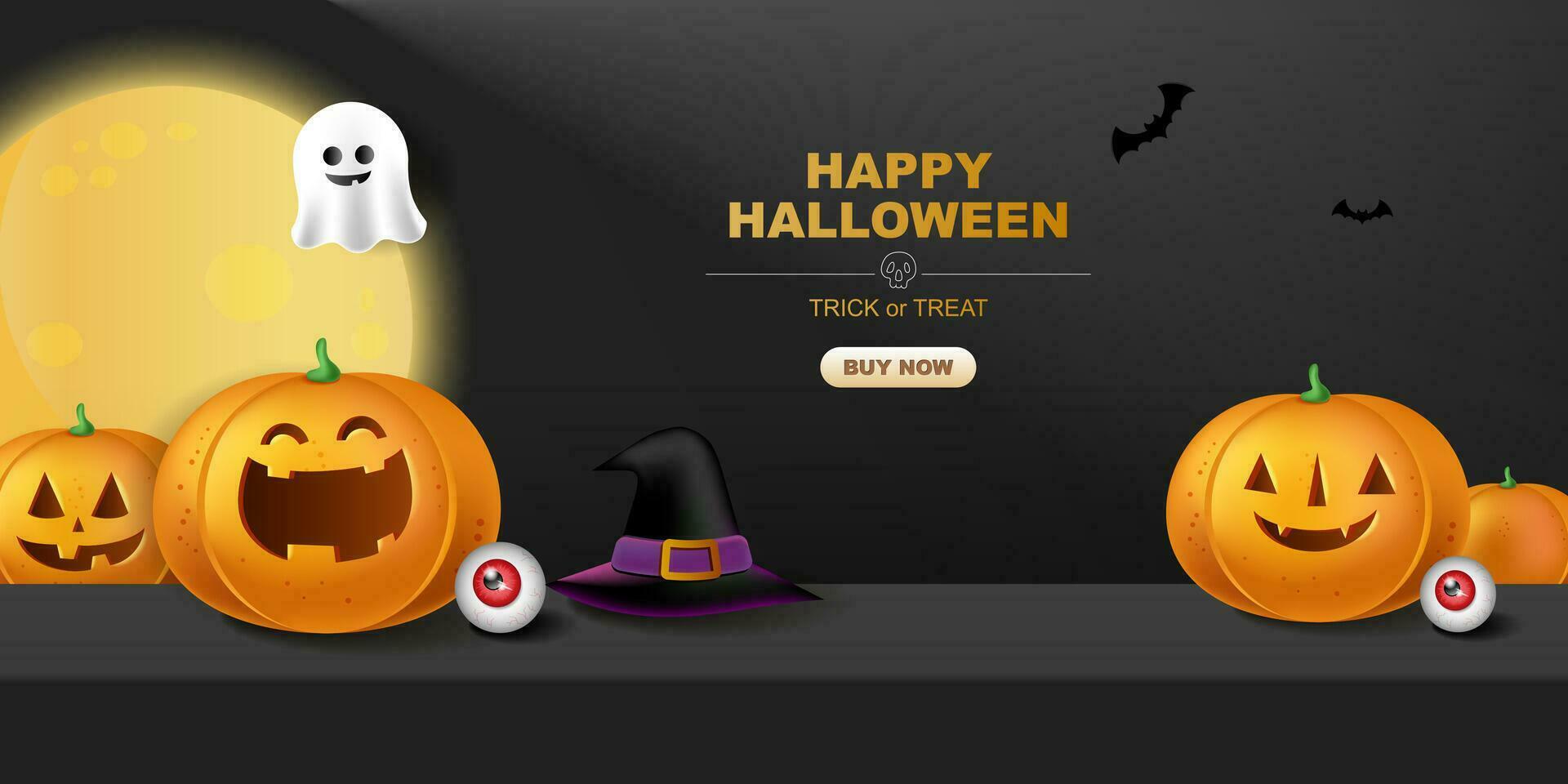 Happy Halloween 3d Vector. magic elements. Pumpkins, ghost. illustration in flat cartoon style. vector