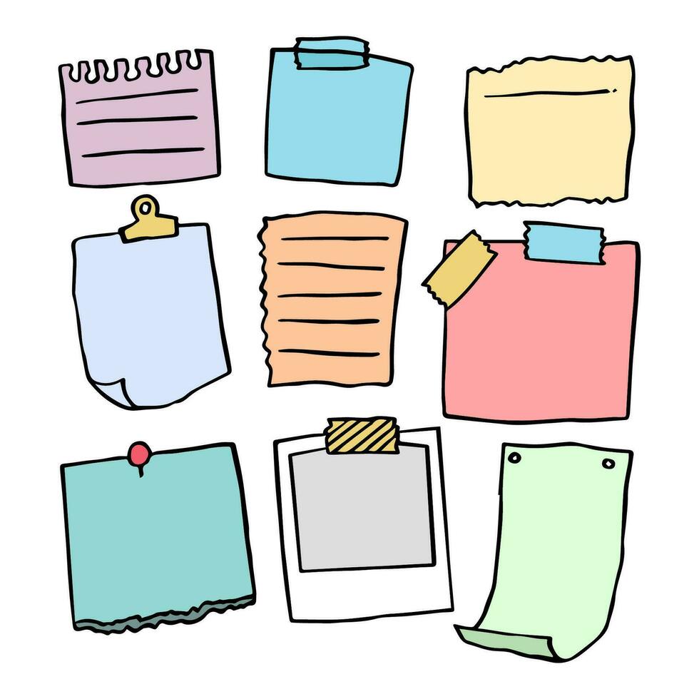 Set of different note papers on isolated background.Vector illustration. vector