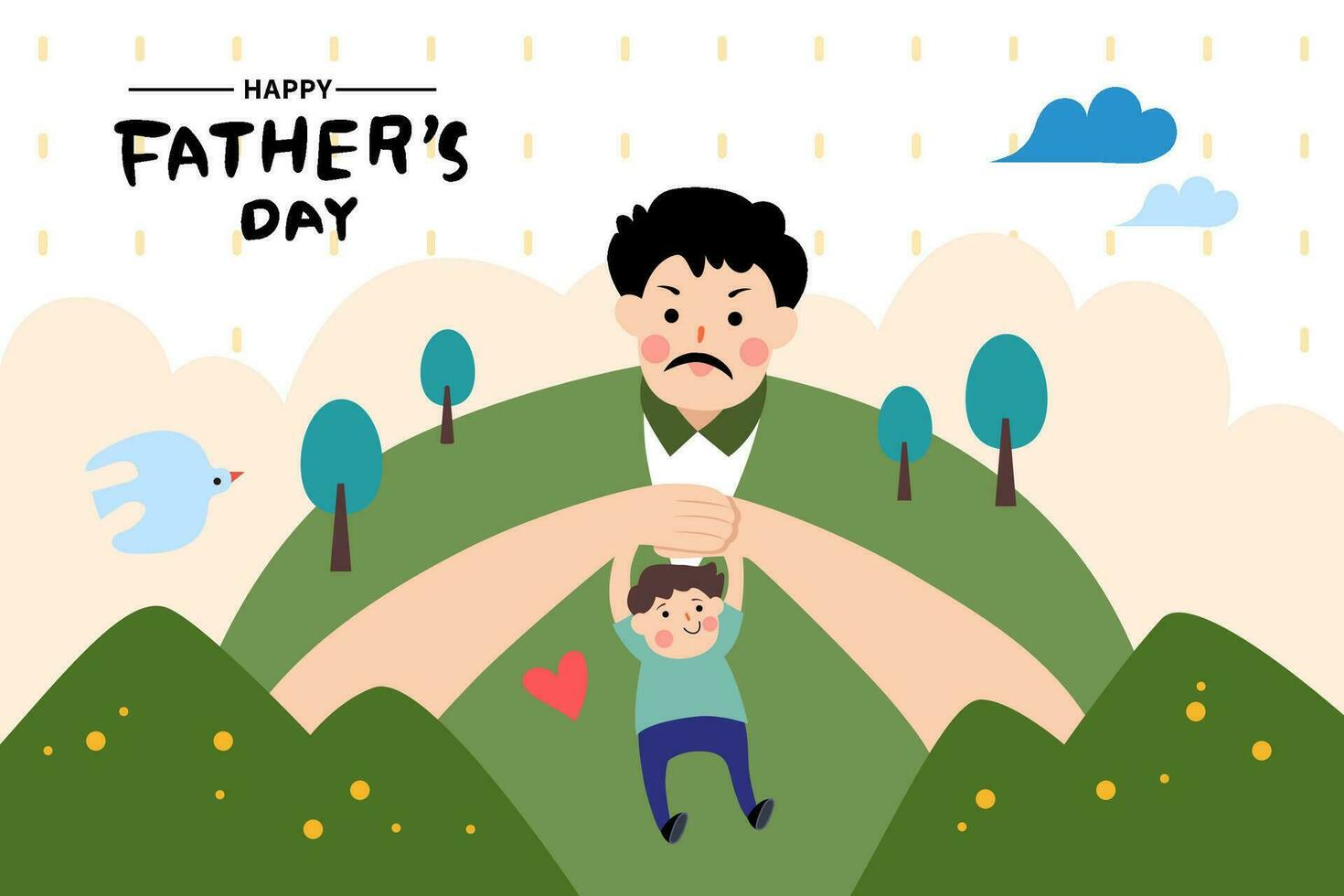 Vector illustration of joyous celebration of Happy Father's Day-hand drawn lettering phrase. Super father and child happy together.