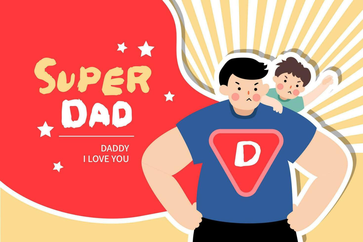 Vector illustration of joyous celebration of Happy Father's Day-hand drawn lettering phrase. Super father and child happy together.