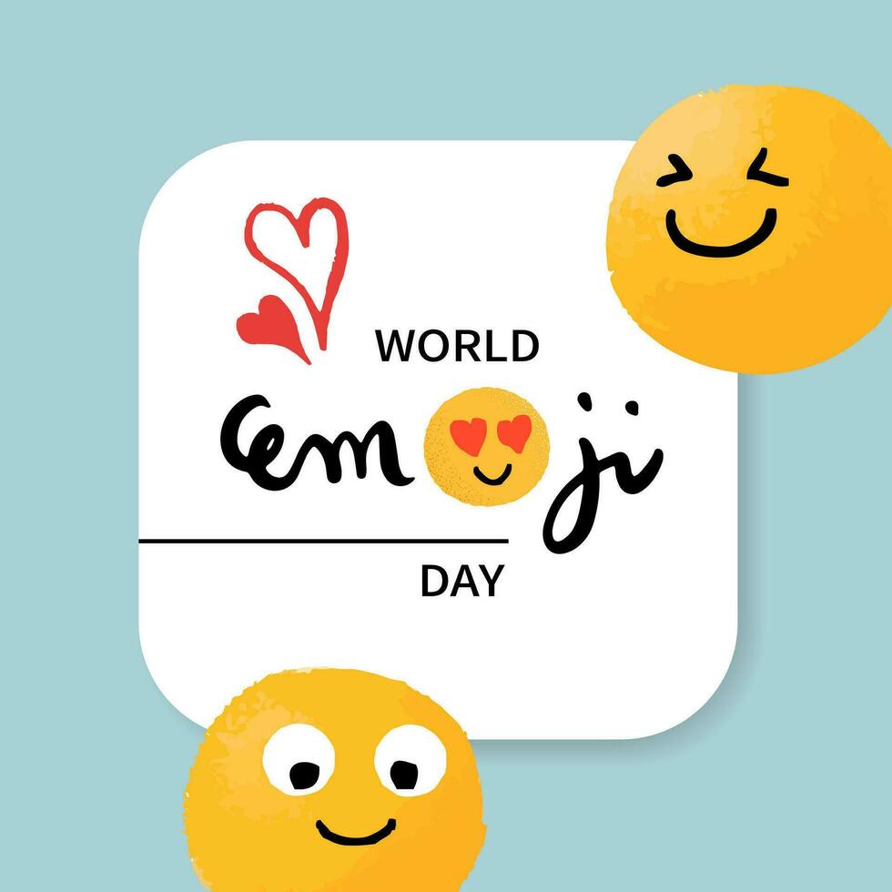 Set of Emoticons. World emoji day greeting card design template with different feelings vector
