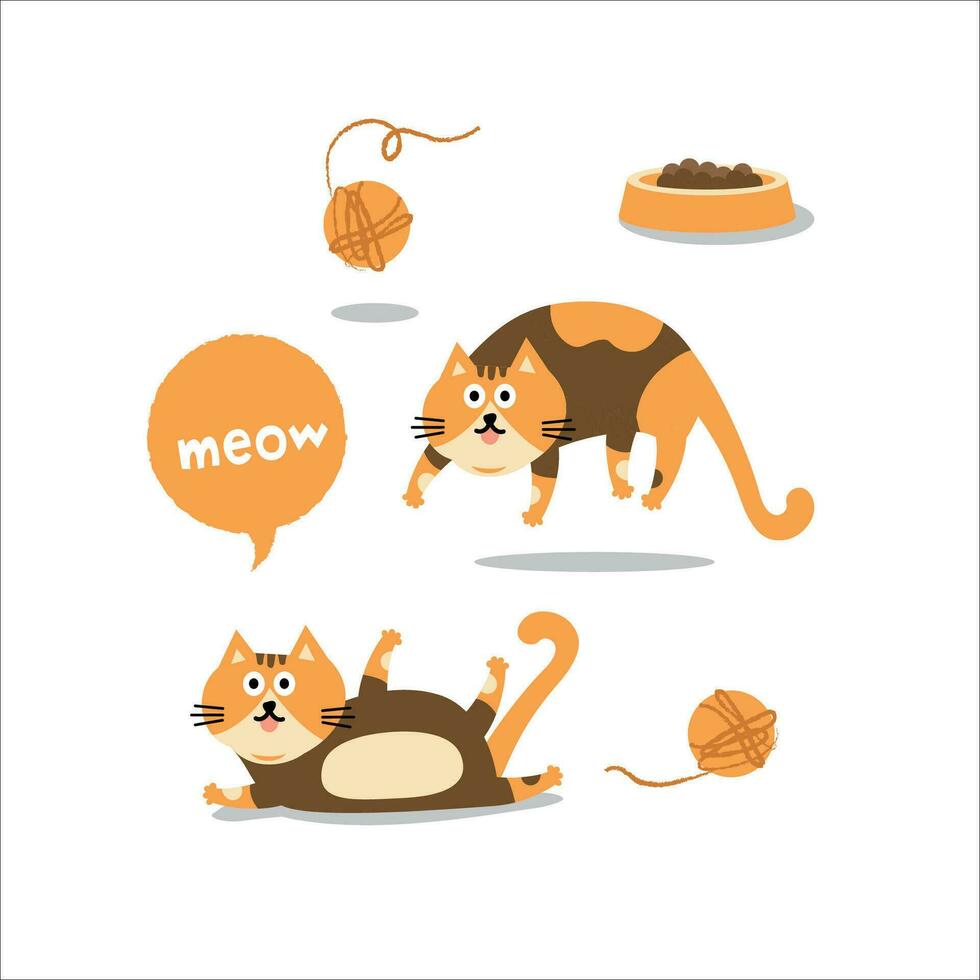 Cat head emoji vector. Vector illustration of pet orange cat jumping and lying down on white background.