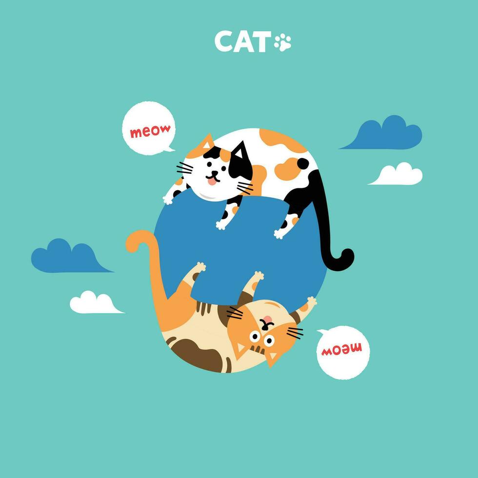 Cat head emoji vector. Vector illustration of pet orange cat holding balloons on blue background.