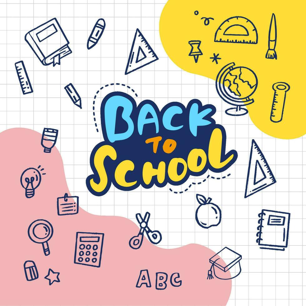 Back to School banner with hand drawn line art icons of education vector