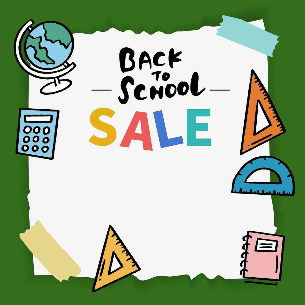 Back to School banner with hand drawn line art icons of education vector