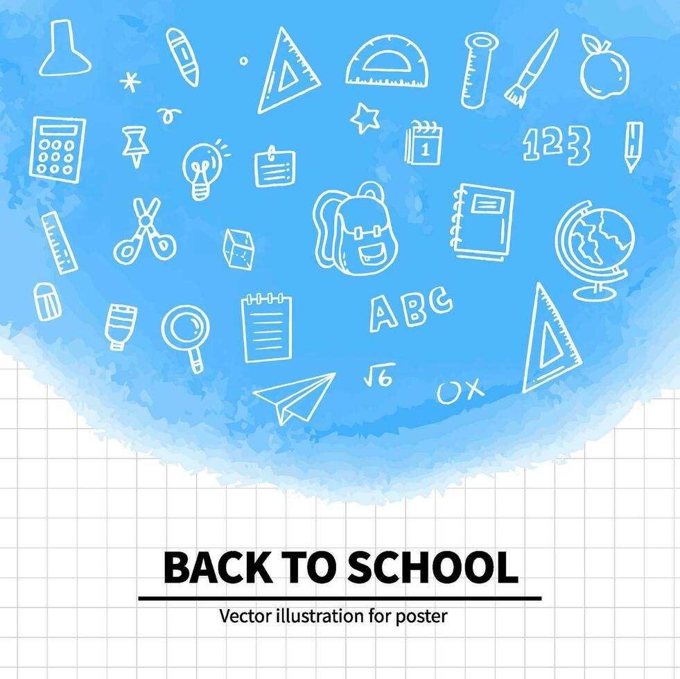 espalda a colegio bandera con mano dibujado línea Arte íconos de educación vector