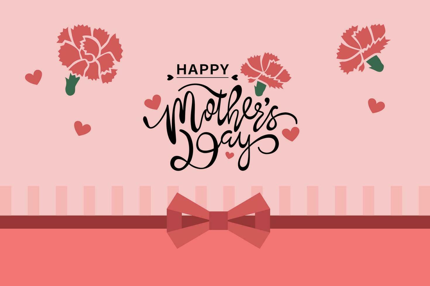 Happy Mother's Day, ribbon and carnations, pink background vector