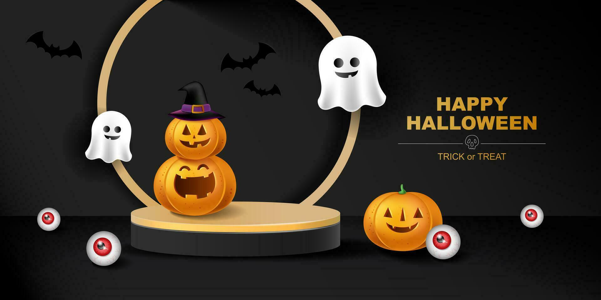 Happy Halloween 3d Vector. magic elements. Pumpkins, ghost. illustration in flat cartoon style. vector