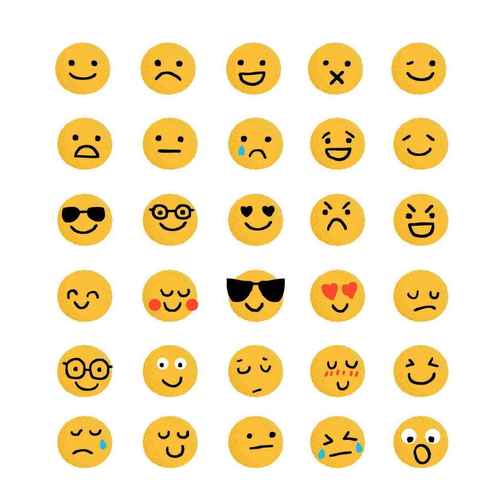 Set of Emoticons. World emoji day greeting card design template with different feelings vector