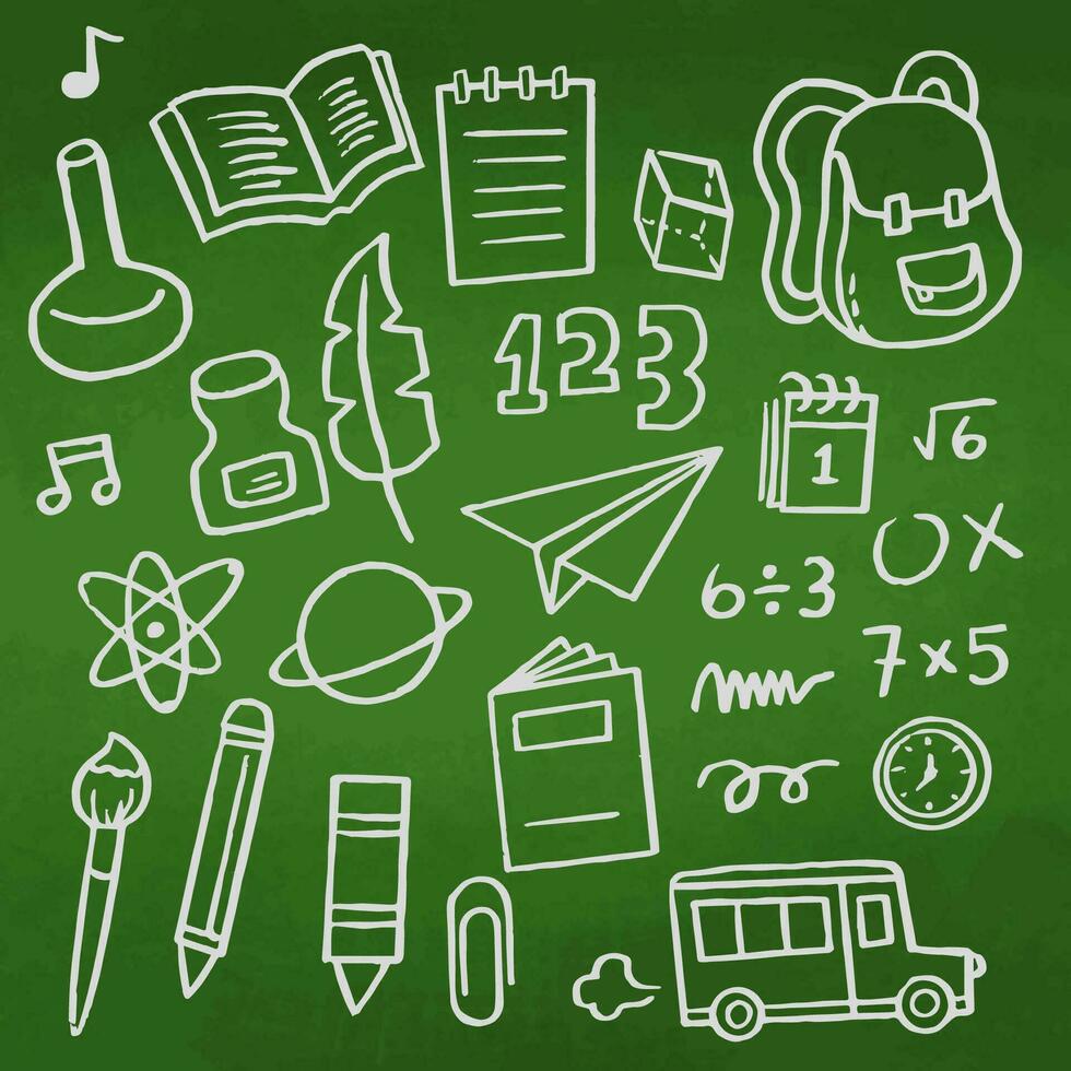 Back to School banner with hand drawn line art icons of education vector