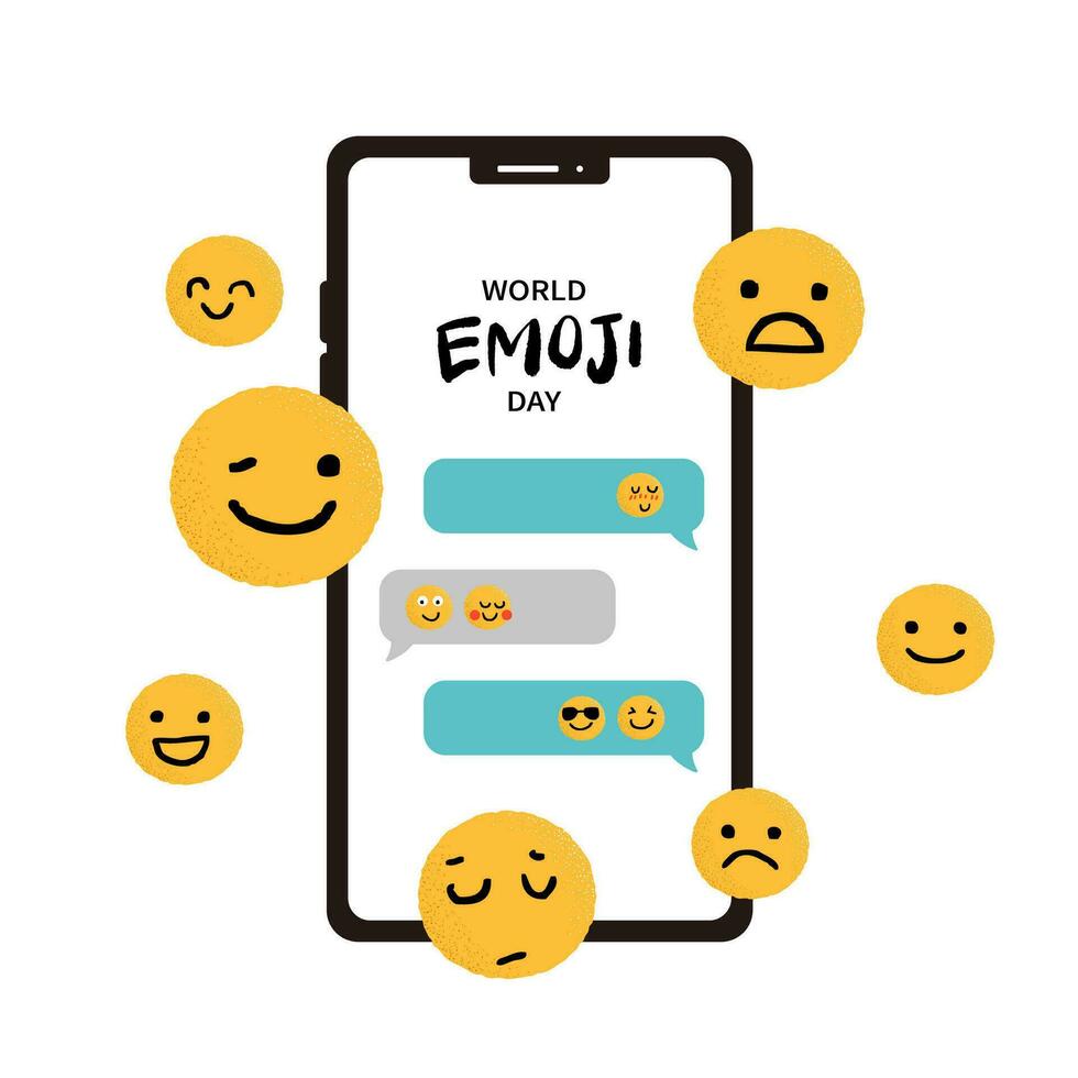 Set of Emoticons. World emoji day greeting card design template with different feelings vector