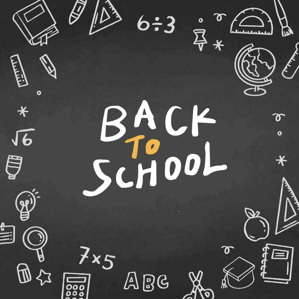 Back to School banner with hand drawn line art icons of education vector