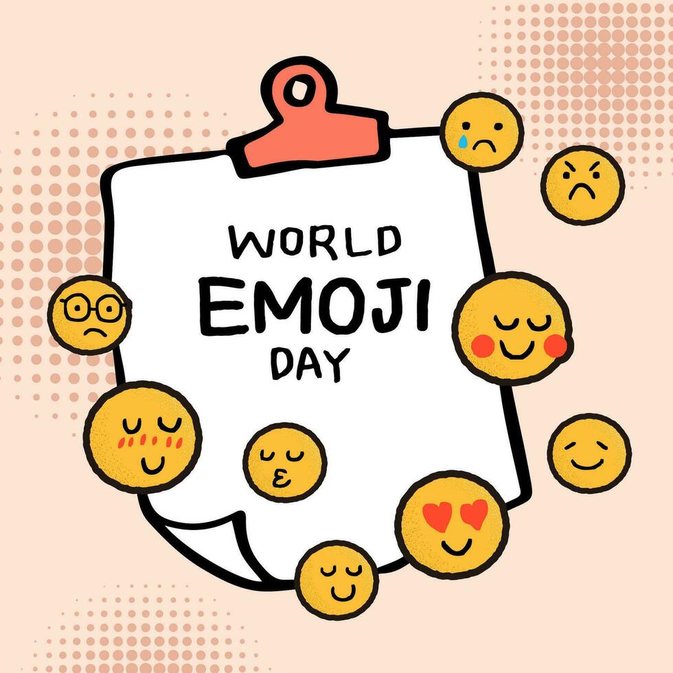Set of Emoticons. World emoji day greeting card design template with different feelings vector