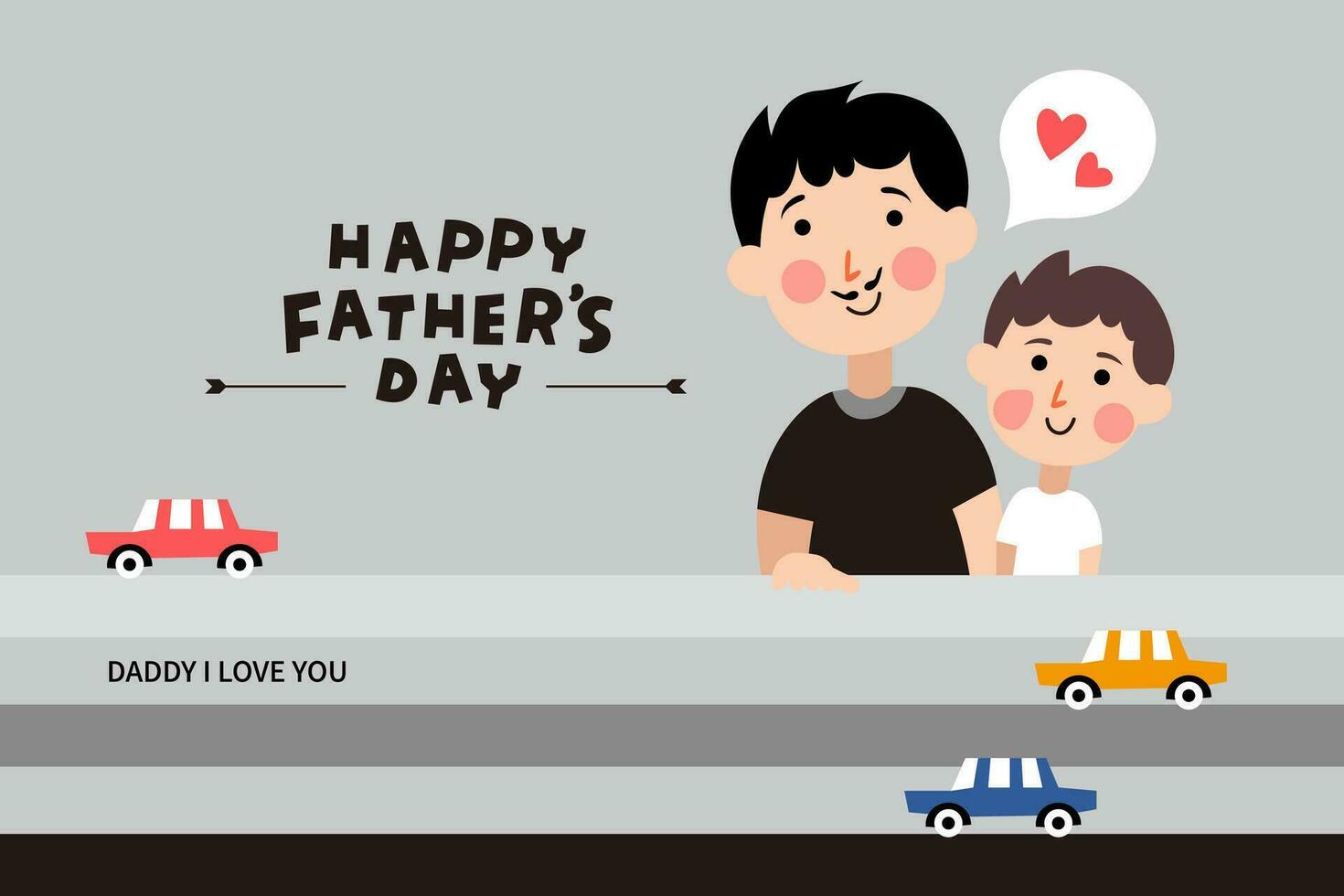 Vector illustration of joyous celebration of Happy Father's Day-hand drawn lettering phrase. Super father and child happy together.